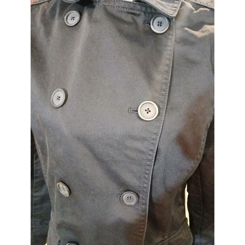Womens Black Double Breasted Jacket Collared Button Front Casual Outerwear